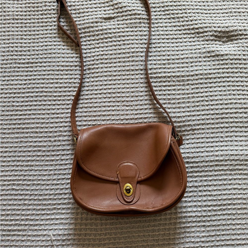 Coach Brown Leather Crossbody Bag with Turnlock Closure